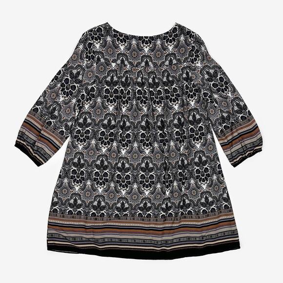 Entro Printed Mini Dress Small Gray Boho Indie Festival Peasant Flowy Earthy - Picture 4 of 10